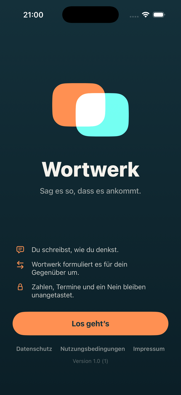 Wortwerk Startbildschirm